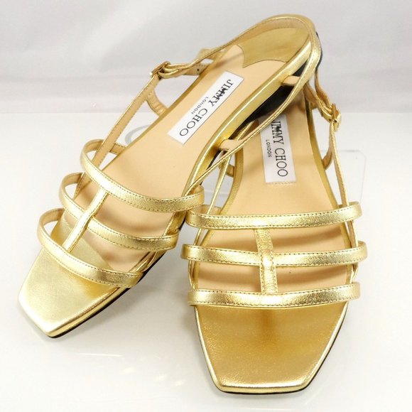 NWT$495 Jimmy Choo Arien Flat Metallic Leather Strappy Cage Sandals 37, 6.5-7 - Picture 9 of 13
